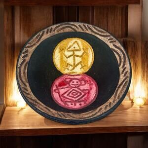 Beautiful Taino Style Decorative Clay Hanging Bowl Monkey Lizard Native American